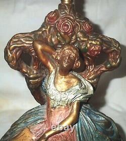 Pair Of Antique Sign Bonnie Mcleary Armor Bronze Clad Lady Dress Art Statue Lamp