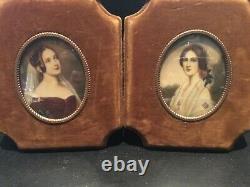 Pair Of Antique Signed Hand Painted Bronze Framed Detailed Portraits Must See No