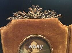 Pair Of Antique Signed Hand Painted Bronze Framed Detailed Portraits Must See No