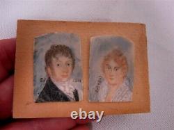 Pair Of Antique Signed Initials 1801 Hand Painted Miniature Portraits