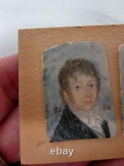 Pair Of Antique Signed Initials 1801 Hand Painted Miniature Portraits