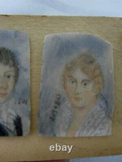 Pair Of Antique Signed Initials 1801 Hand Painted Miniature Portraits