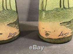 Pair Of Antique Signed Legras French Art Glass Vase/ Cameo & Enamel / Circa 1925