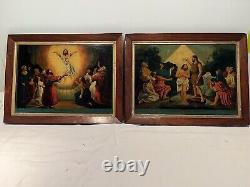 Pair Of Antique Signed framed Reverse Glass Mezzotint By James Bateman C 1800