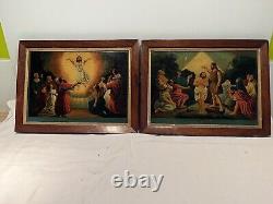 Pair Of Antique Signed framed Reverse Glass Mezzotint By James Bateman C 1800