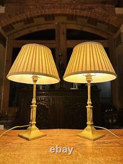 Pair Of Antique Solid Brass Neo Classical Table Lamps, Signed'Messenger