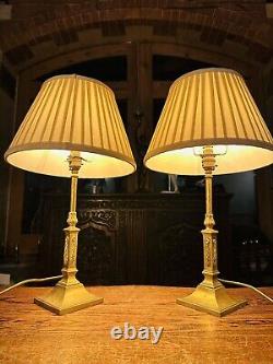 Pair Of Antique Solid Brass Neo Classical Table Lamps, Signed'Messenger