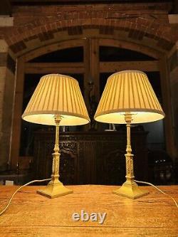 Pair Of Antique Solid Brass Neo Classical Table Lamps, Signed'Messenger