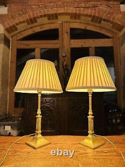 Pair Of Antique Solid Brass Neo Classical Table Lamps, Signed'Messenger