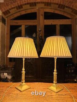 Pair Of Antique Solid Brass Neo Classical Table Lamps, Signed'Messenger