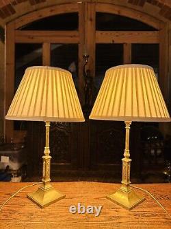 Pair Of Antique Solid Brass Neo Classical Table Lamps, Signed'Messenger