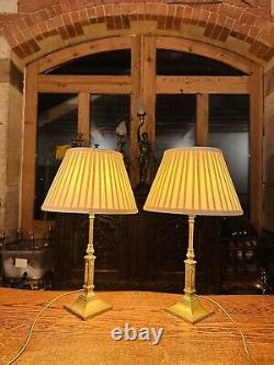 Pair Of Antique Solid Brass Neo Classical Table Lamps, Signed'Messenger