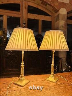 Pair Of Antique Solid Brass Neo Classical Table Lamps, Signed'Messenger