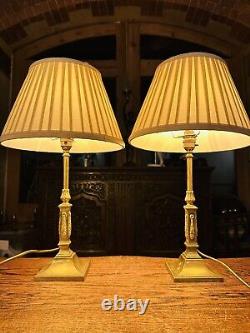 Pair Of Antique Solid Brass Neo Classical Table Lamps, Signed'Messenger