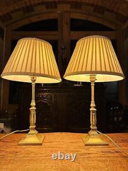 Pair Of Antique Solid Brass Neo Classical Table Lamps, Signed'Messenger