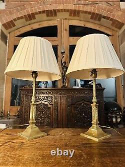 Pair Of Antique Solid Brass Neo Classical Table Lamps, Signed'Messenger