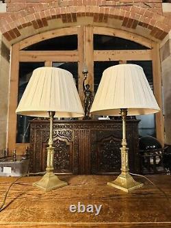 Pair Of Antique Solid Brass Neo Classical Table Lamps, Signed'Messenger