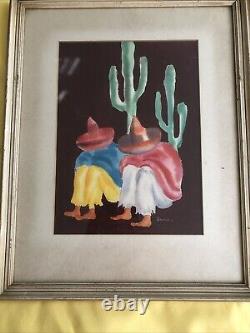 Pair Of Antique Southwest Watercolors Original Frames Signed Delfino