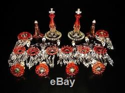 Pair Of Antiques Two Light & Vase Baccarat Amberine Candelabra / Candle Holder