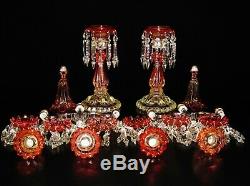 Pair Of Antiques Two Light & Vase Baccarat Amberine Candelabra / Candle Holder
