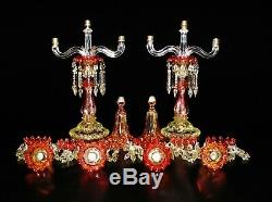 Pair Of Antiques Two Light & Vase Baccarat Amberine Candelabra / Candle Holder