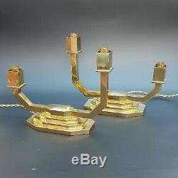 Pair Of Art Deco Brass Table Lamps Signed