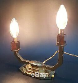 Pair Of Art Deco Brass Table Lamps Signed