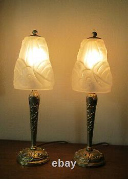 Pair Of Beautiful French Art Deco Table Lamps 1925 Signed Degue