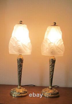 Pair Of Beautiful French Art Deco Table Lamps 1925 Signed Degue