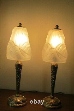 Pair Of Beautiful French Art Deco Table Lamps 1925 Signed Degue