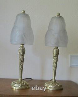 Pair Of Beautiful French Art Deco Table Lamps 1925 Signed Degue