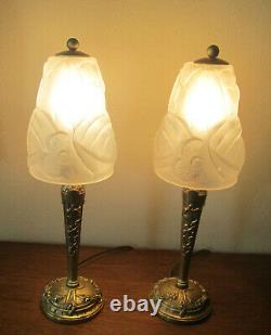 Pair Of Beautiful French Art Deco Table Lamps 1925 Signed Degue