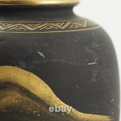 Pair Of Black Matte Gilt Gold Japanese Satsuma Mt Fuji Vases Signed /g