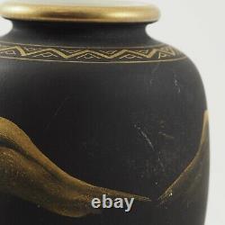 Pair Of Black Matte Gilt Gold Japanese Satsuma Mt Fuji Vases Signed /g