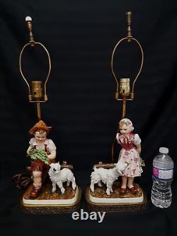 Pair Of Capodimonte C. Mollica Signed Italy Boy & Girl Figural Table Lamps