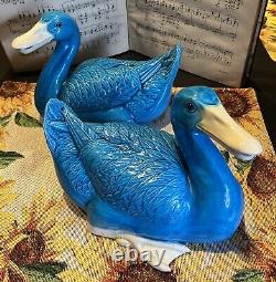 Pair Of Chinese Blue Glazed Ducks