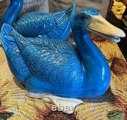 Pair Of Chinese Blue Glazed Ducks