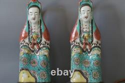 Pair Of Chinese Famille Rose Figures Of Guanyin Lamped Qing Dynasty 19th Century