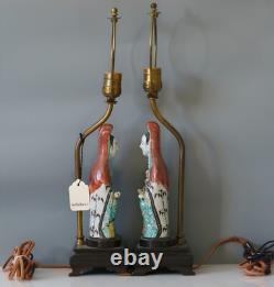 Pair Of Chinese Famille Rose Figures Of Guanyin Lamped Qing Dynasty 19th Century