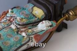 Pair Of Chinese Famille Rose Figures Of Guanyin Lamped Qing Dynasty 19th Century