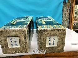 Pair Of Chinese Famille Verte Enamel Square Vases, Hand Painted