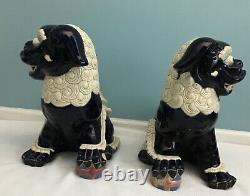 Pair Of Extra Large 19th Century Cobalt Chinese Porcelain Foo Dogs, Signed