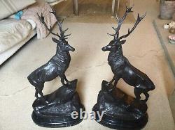 Pair Of Facing Monarch Of The Glen Bronze Stags Signed Moigniez