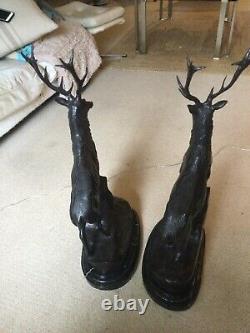 Pair Of Facing Monarch Of The Glen Bronze Stags Signed Moigniez
