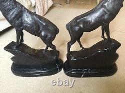 Pair Of Facing Monarch Of The Glen Bronze Stags Signed Moigniez