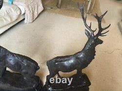 Pair Of Facing Monarch Of The Glen Bronze Stags Signed Moigniez