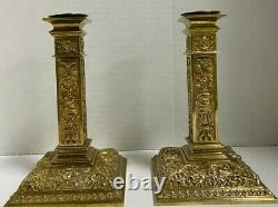 Pair Of French Antique Bronze Candlesticks Cherubs Louis XIV Signed