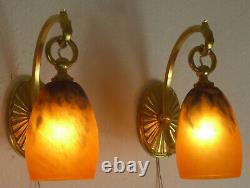 Pair Of French Art Deco Sconces 1920 Signed Daum # Nancy France