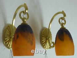 Pair Of French Art Deco Sconces 1920 Signed Daum # Nancy France