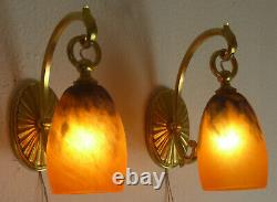 Pair Of French Art Deco Sconces 1920 Signed Daum # Nancy France